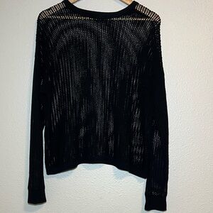 Uniqlo Sweater Womens L Black Open Knit Mesh Pullover Light Long Sleeve Casual